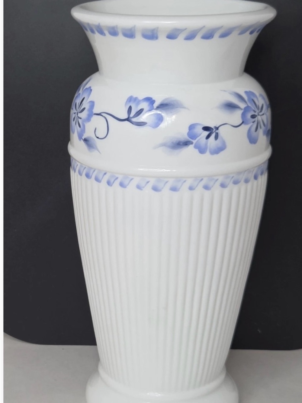Fenton White Vase with Blue Floral Motif
